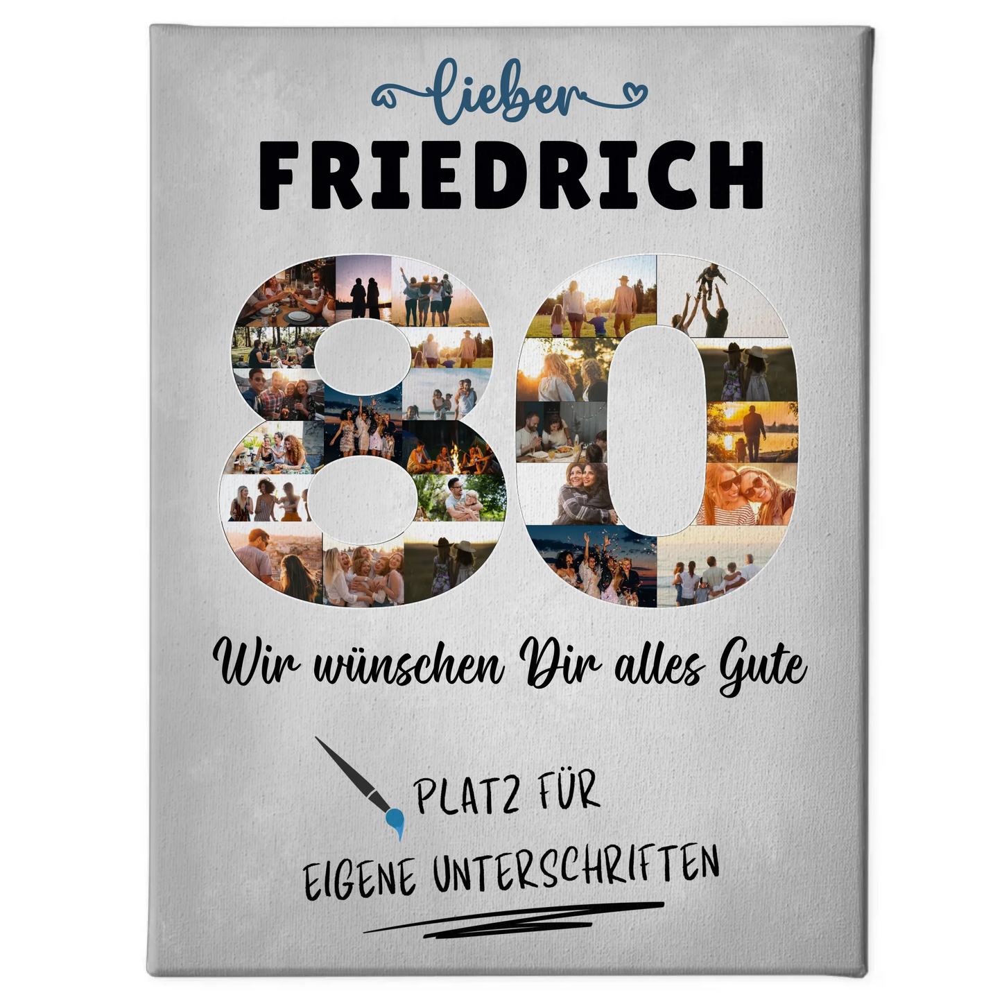 Personalisierte Fotoleinwand 80 Geburtstag für Opa oder Papa mit Wunschtext