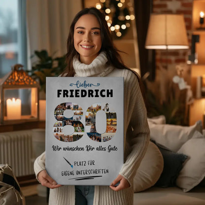 Personalisierte Fotoleinwand 80 Geburtstag für Opa oder Papa mit Wunschtext