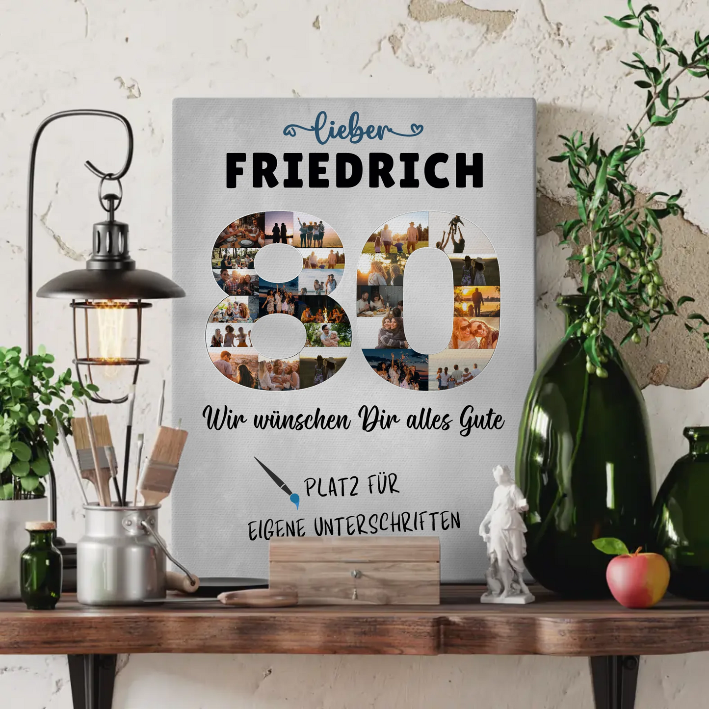 Personalisierte Fotoleinwand 80 Geburtstag für Opa oder Papa mit Wunschtext