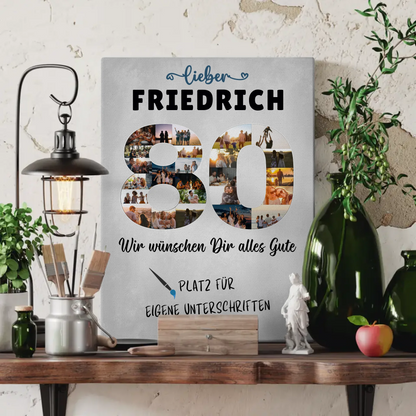 Personalisierte Fotoleinwand 80 Geburtstag für Opa oder Papa mit Wunschtext