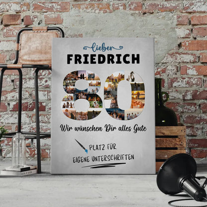 Personalisierte Fotoleinwand 80 Geburtstag für Opa oder Papa mit Wunschtext