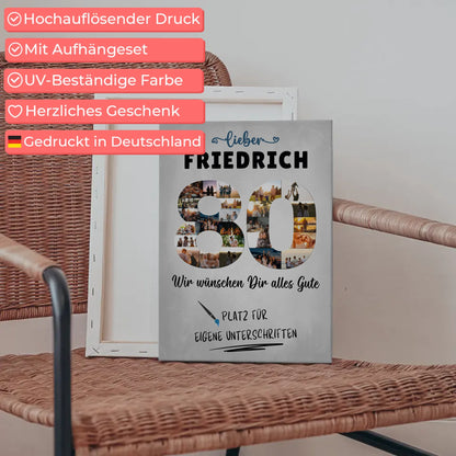 Personalisierte Fotoleinwand 80 Geburtstag für Opa oder Papa mit Wunschtext