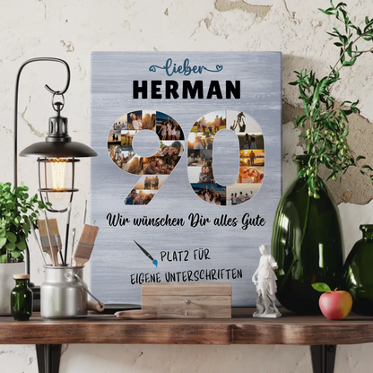 Personalisierte Fotoleinwand mit Wunschtext 90 Geburtstag Opa Papa