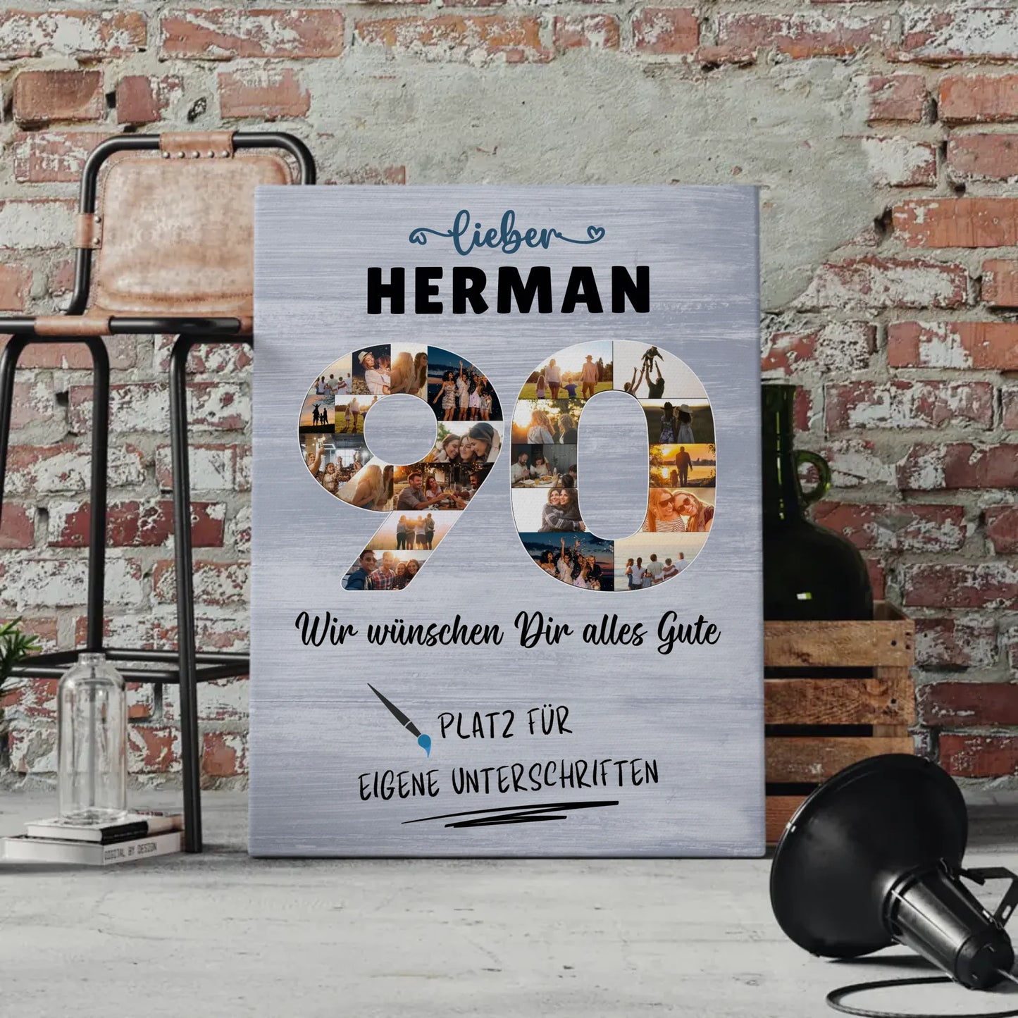 Personalisierte Fotoleinwand mit Wunschtext 90 Geburtstag Opa Papa