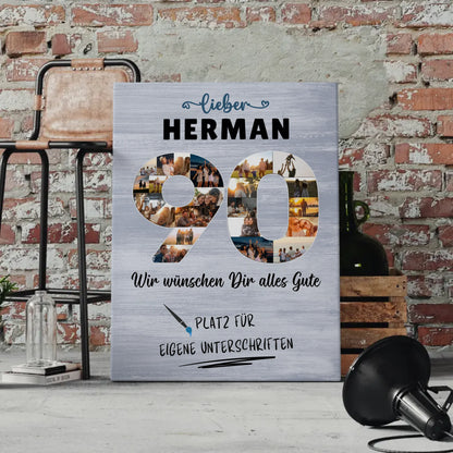 Personalisierte Fotoleinwand mit Wunschtext 90 Geburtstag Opa Papa