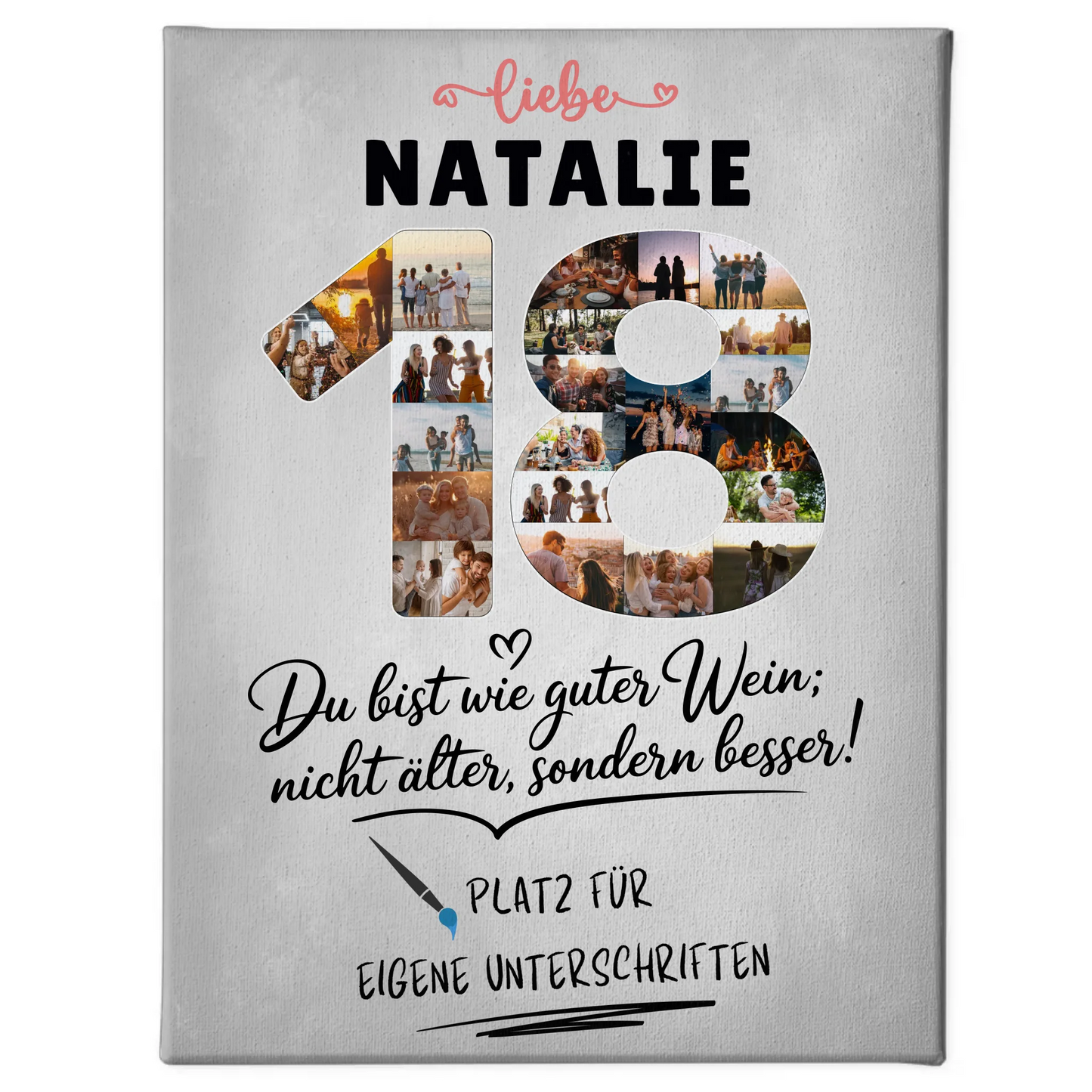 Personalisierte Fotoleinwand 18 Geburtstag mit Fotos Unterschriften
