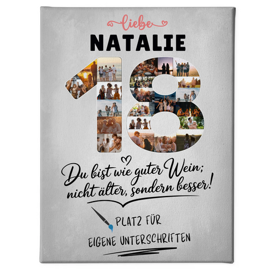 Personalisierte Fotoleinwand 18 Geburtstag mit Fotos Unterschriften