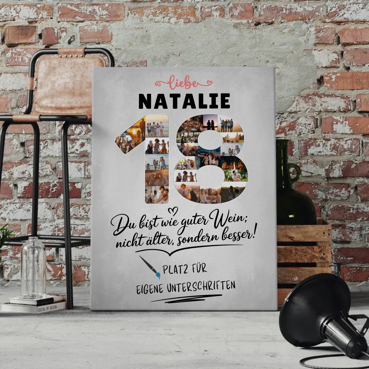 Personalisierte Fotoleinwand 18 Geburtstag mit Fotos Unterschriften