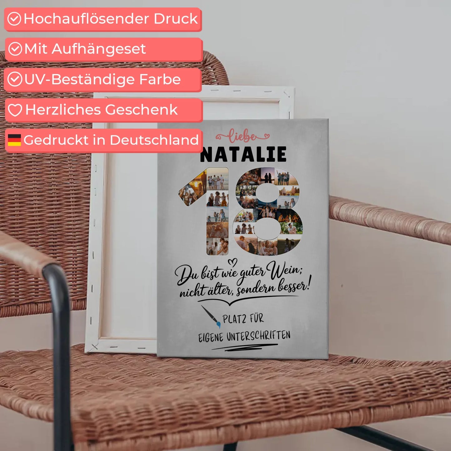 Personalisierte Fotoleinwand 18 Geburtstag mit Fotos Unterschriften