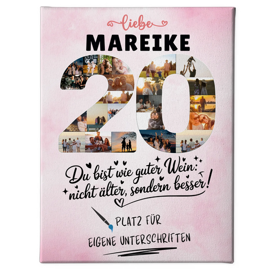 Personalisierte Fotoleinwand 20 Geburtstag mit Unterschriften