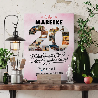Personalisierte Fotoleinwand 20 Geburtstag mit Unterschriften