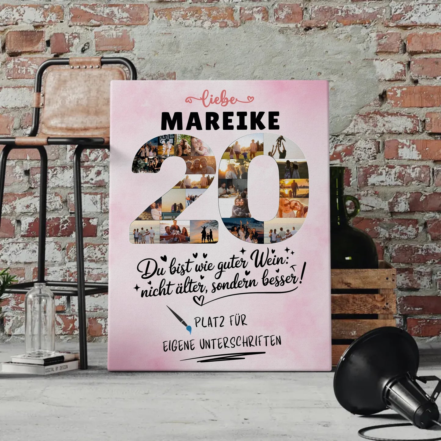 Personalisierte Fotoleinwand 20 Geburtstag mit Unterschriften