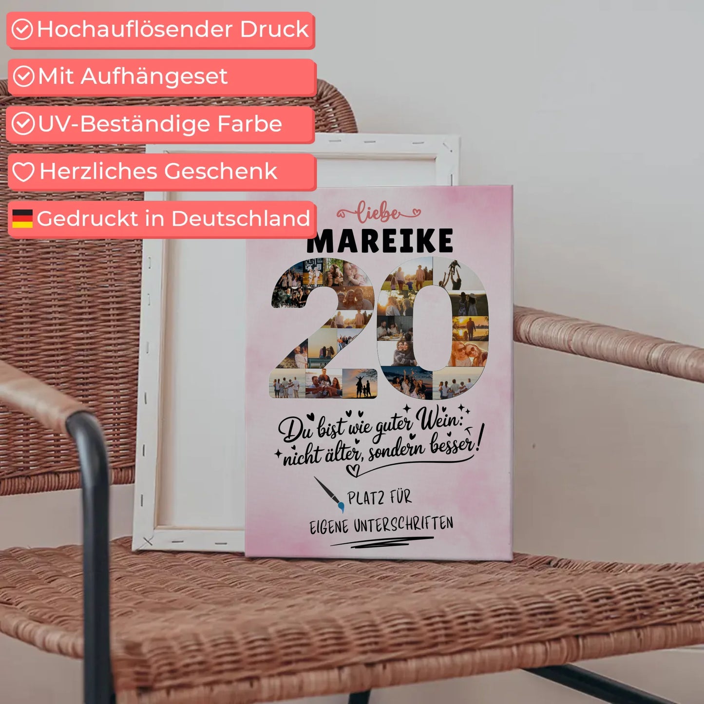 Personalisierte Fotoleinwand 20 Geburtstag mit Unterschriften