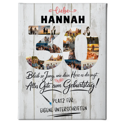 Personalisierte Fotoleinwand für Unterschriften 30 Geburtstag mit Fotos und Wunsch Name