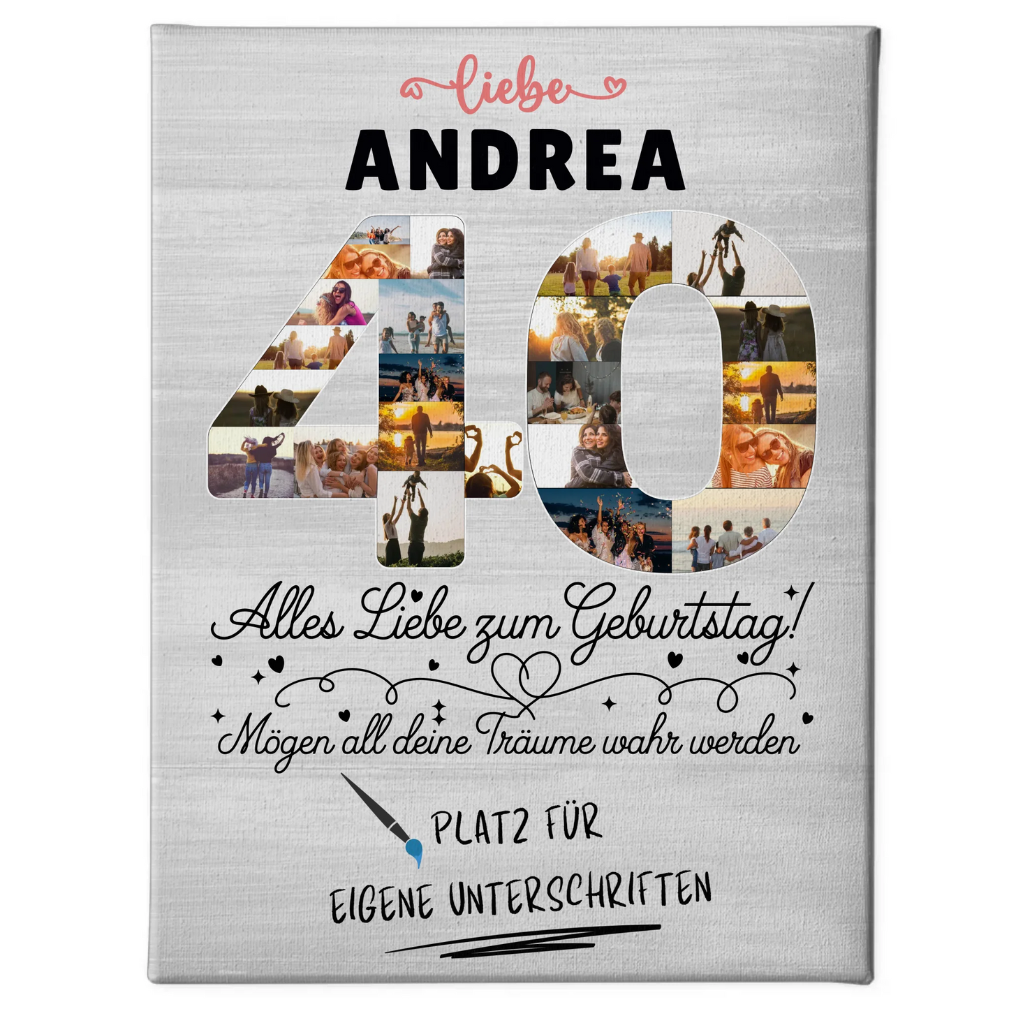 Personalisierte Fotoleinwand 40 Geburtstag mit Fotos Wunsch Name