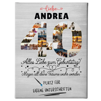 Personalisierte Fotoleinwand 40 Geburtstag mit Fotos Wunsch Name