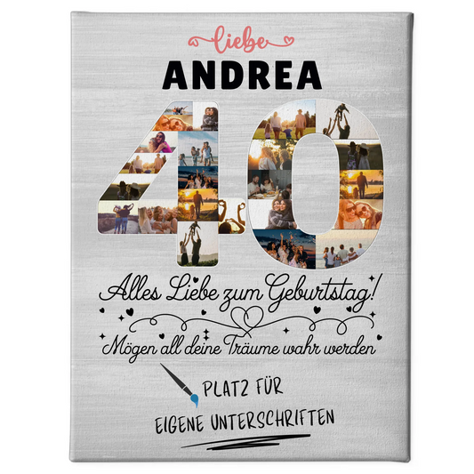 Personalisierte Fotoleinwand 40 Geburtstag mit Fotos Wunsch Name