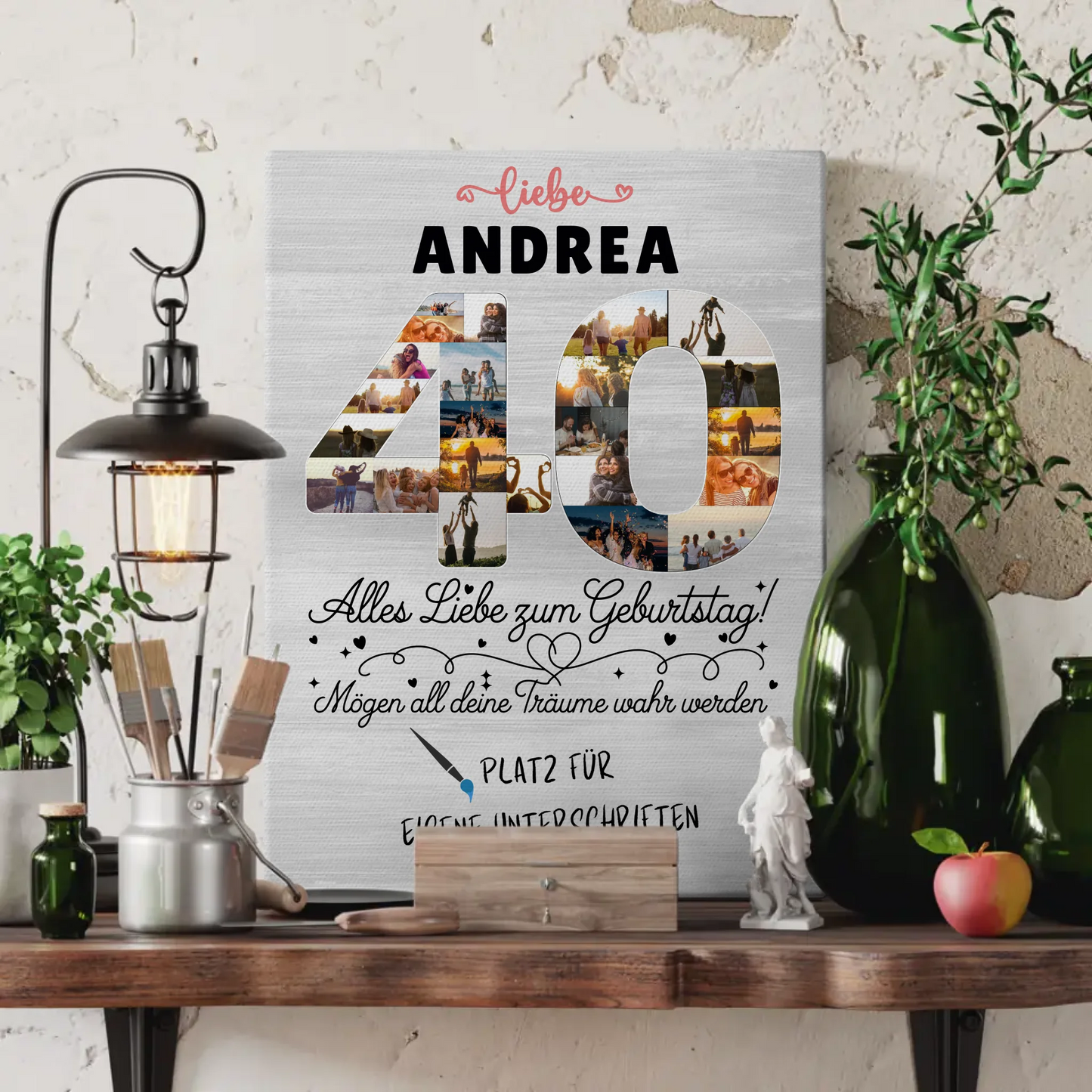 Personalisierte Fotoleinwand 40 Geburtstag mit Fotos Wunsch Name