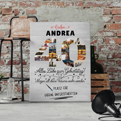 Personalisierte Fotoleinwand 40 Geburtstag mit Fotos Wunsch Name
