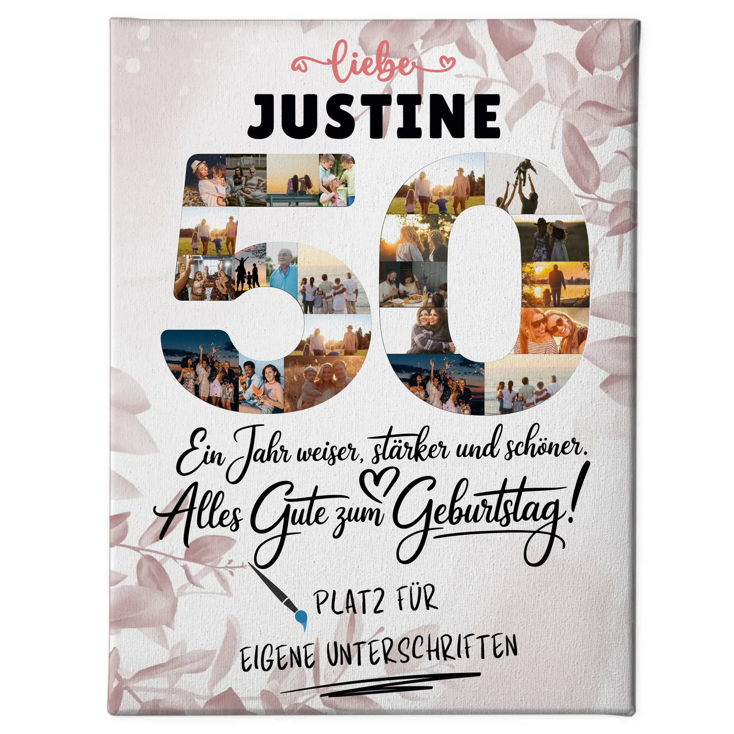 Personalisierte Fotoleinwand 50 Geburtstag mit Fotos Unterschriften