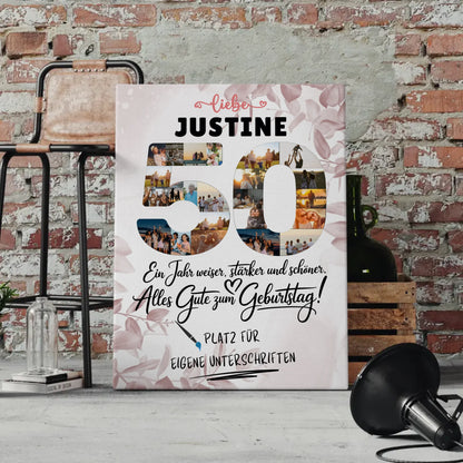 Personalisierte Fotoleinwand 50 Geburtstag mit Fotos Unterschriften