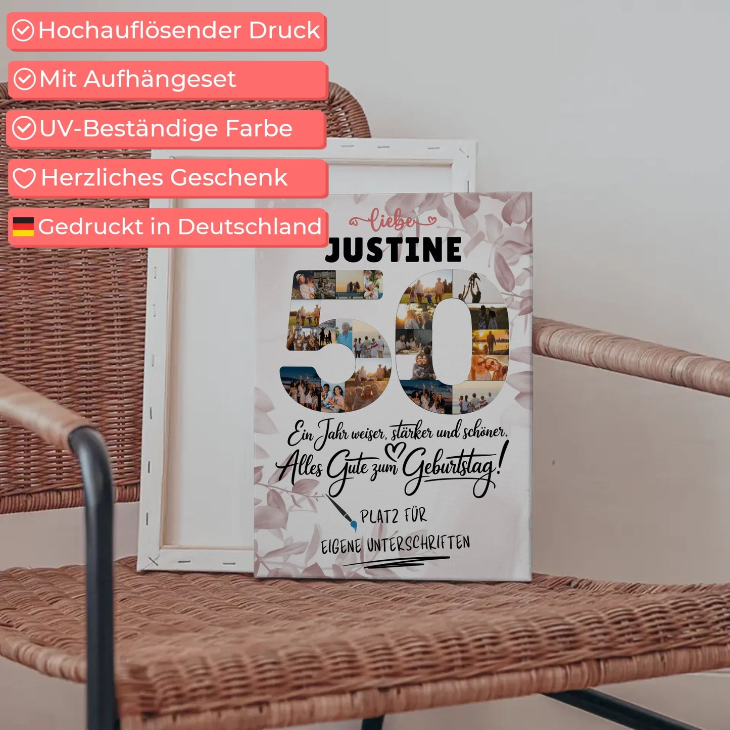 Personalisierte Fotoleinwand 50 Geburtstag mit Fotos Unterschriften