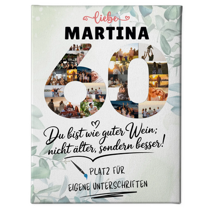 Personalisierte Fotoleinwand mit Unterschriften 60 Geburtstag Fotos Wunsch Name