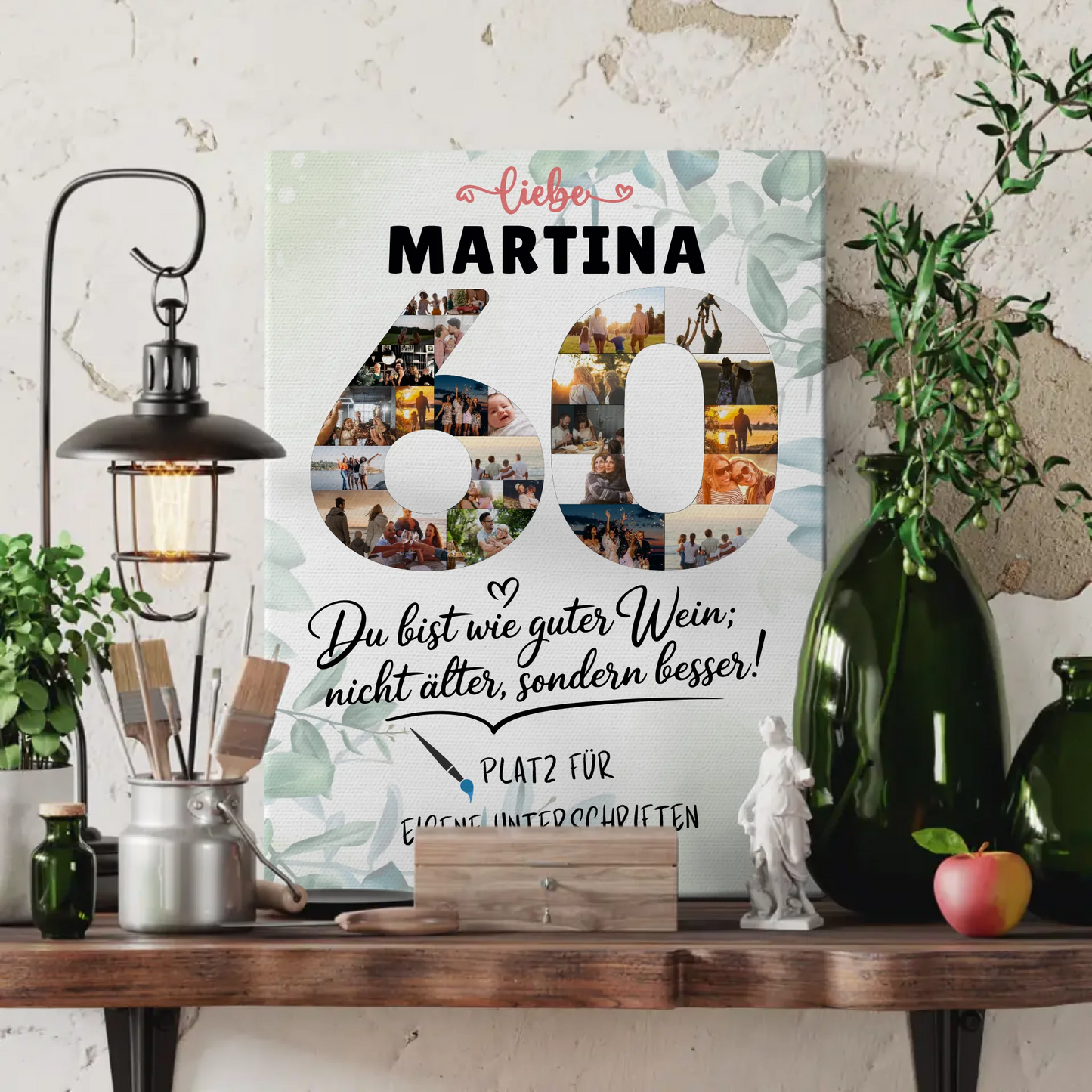 Personalisierte Fotoleinwand mit Unterschriften 60 Geburtstag Fotos Wunsch Name