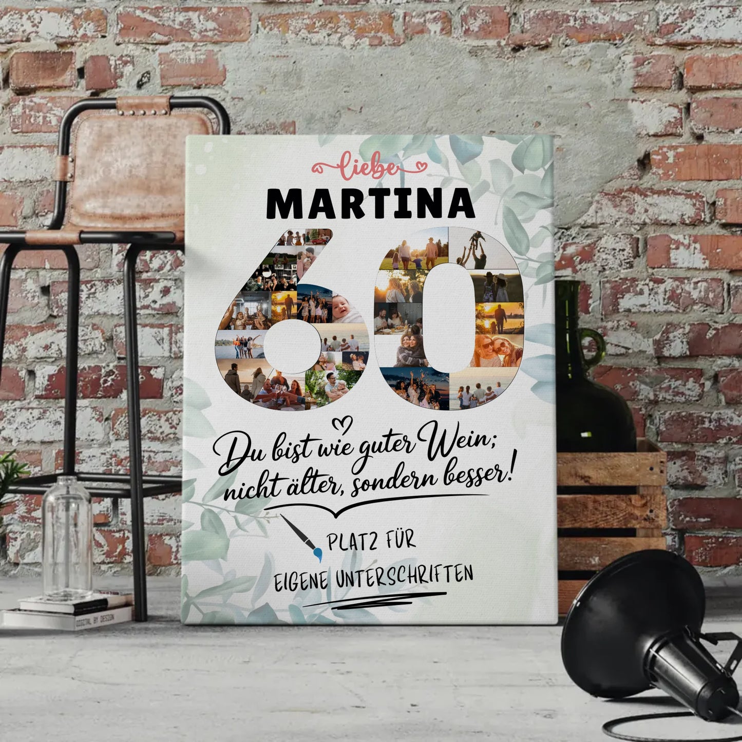 Personalisierte Fotoleinwand mit Unterschriften 60 Geburtstag Fotos Wunsch Name