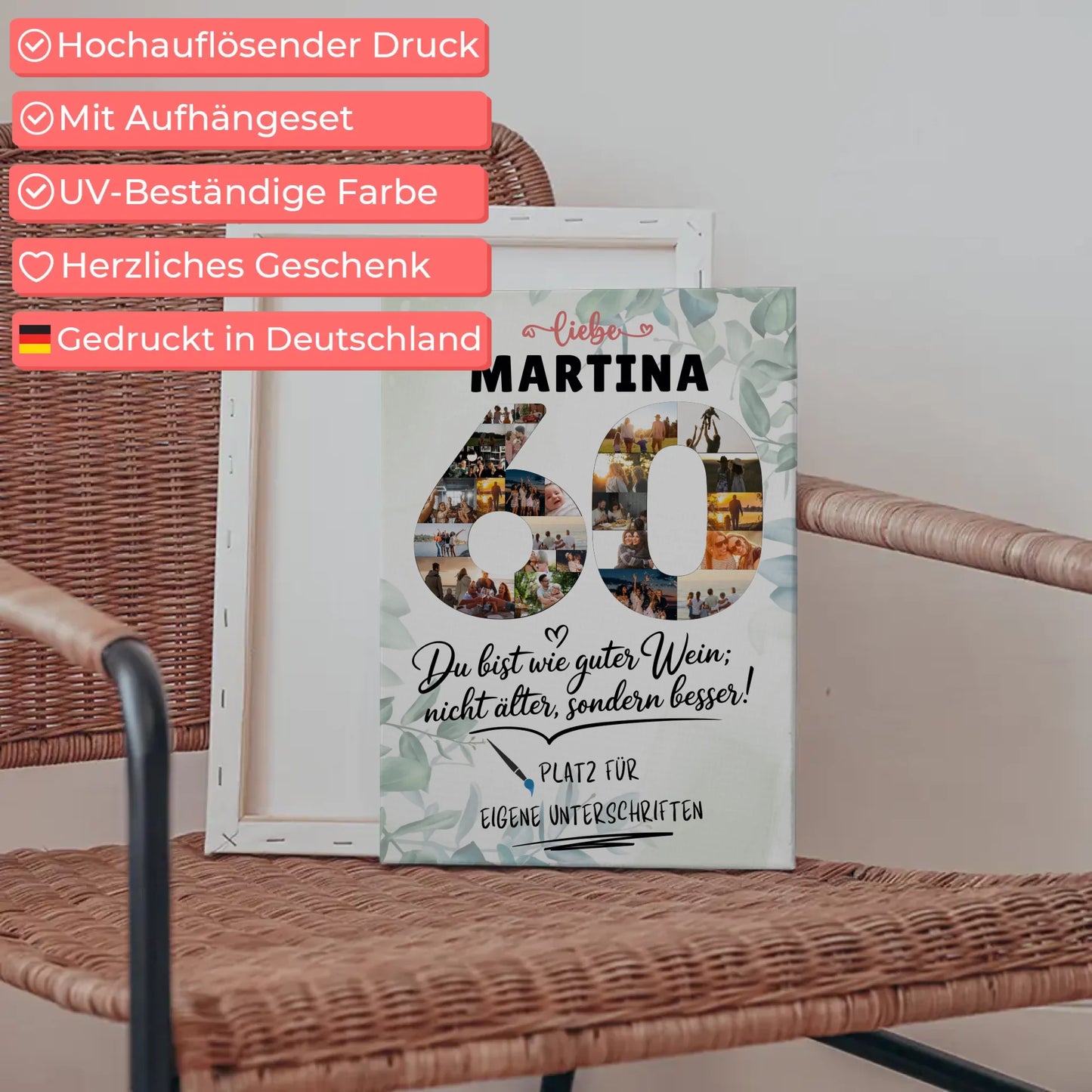 Personalisierte Fotoleinwand mit Unterschriften 60 Geburtstag Fotos Wunsch Name