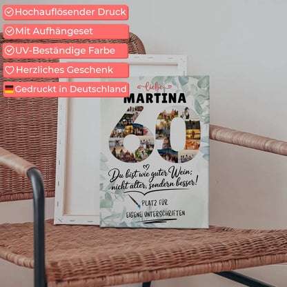 Personalisierte Fotoleinwand mit Unterschriften 60 Geburtstag Fotos Wunsch Name
