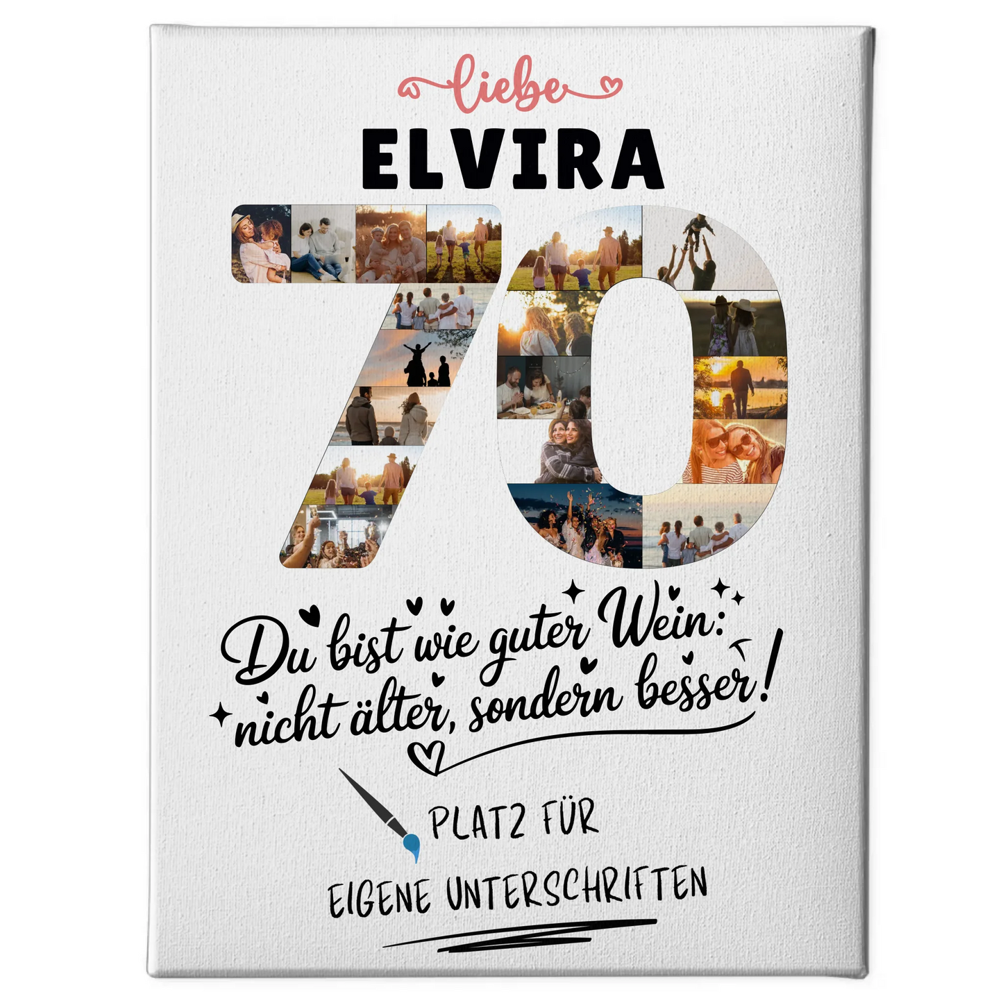 Personalisierte Fotoleinwand 70 Geburtstag mit Unterschriften und Namen