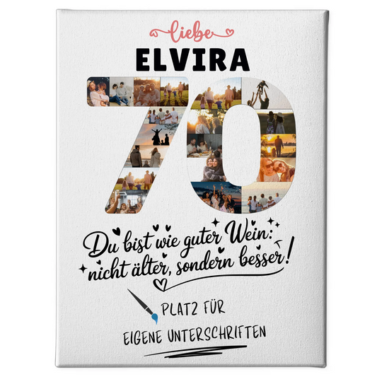 Personalisierte Fotoleinwand 70 Geburtstag mit Unterschriften und Namen