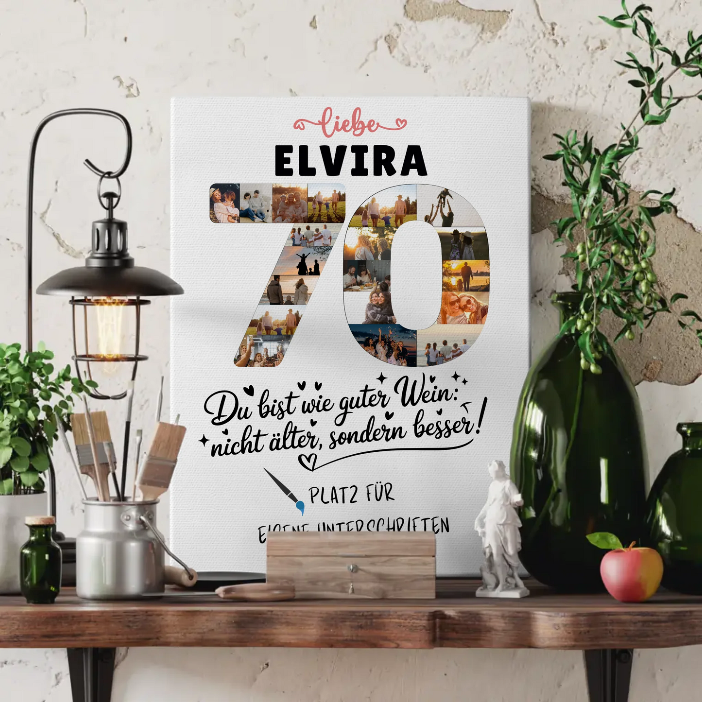 Personalisierte Fotoleinwand 70 Geburtstag mit Unterschriften und Namen