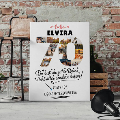 Personalisierte Fotoleinwand 70 Geburtstag mit Unterschriften und Namen