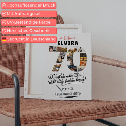 Personalisierte Fotoleinwand 70 Geburtstag mit Unterschriften und Namen