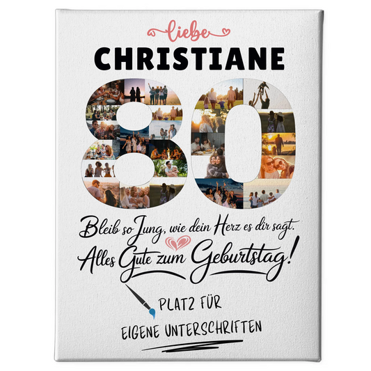 Personalisierte Fotoleinwand 80 Geburtstag mit Fotos und Name