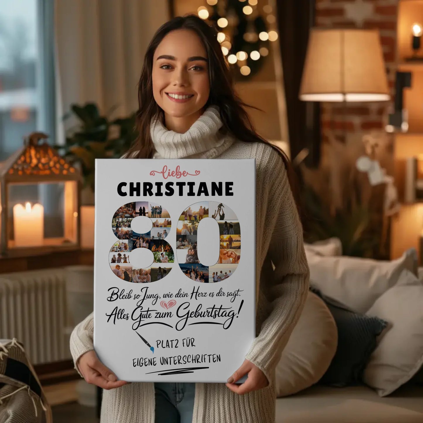 Personalisierte Fotoleinwand 80 Geburtstag mit Fotos und Name