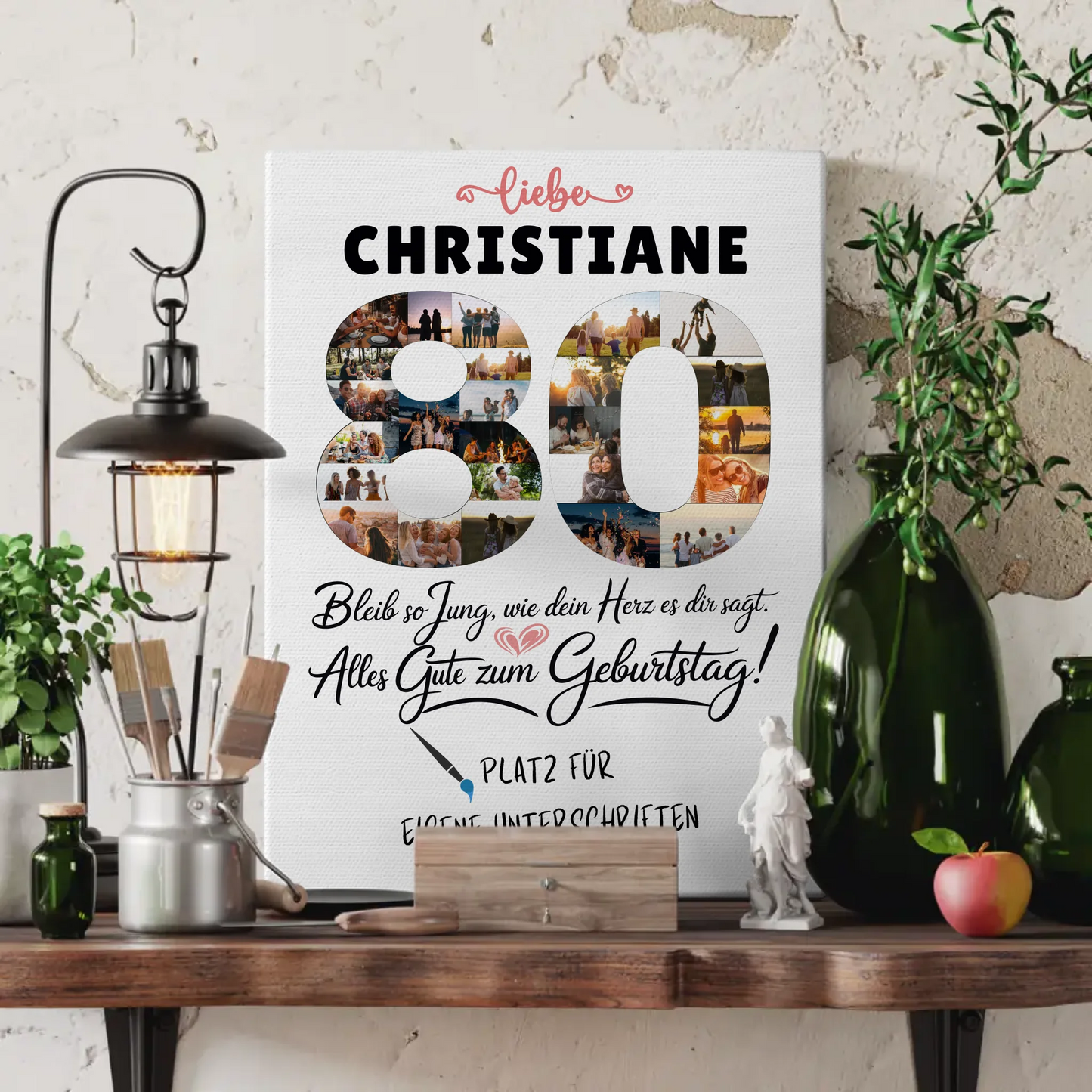 Personalisierte Fotoleinwand 80 Geburtstag mit Fotos und Name