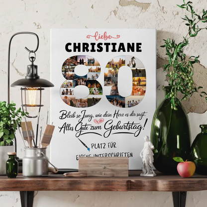 Personalisierte Fotoleinwand 80 Geburtstag mit Fotos und Name