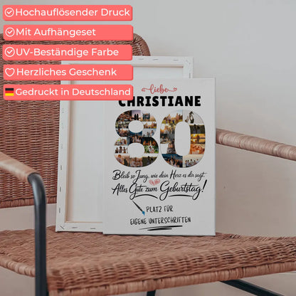 Personalisierte Fotoleinwand 80 Geburtstag mit Fotos und Name