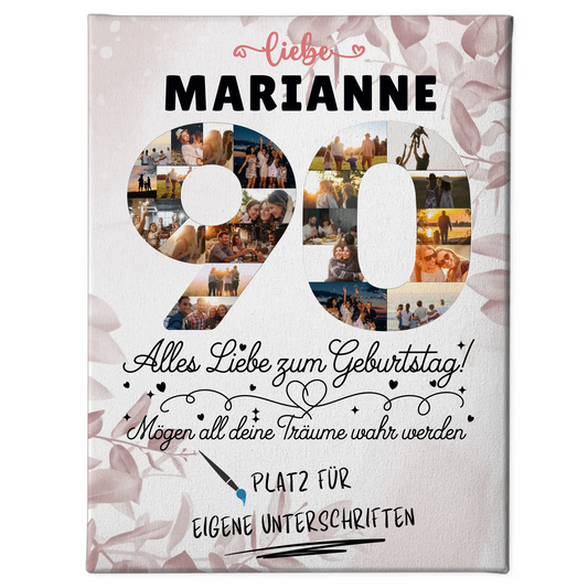 Personalisierte Fotoleinwand für 90 Geburtstag mit Fotos und Namen