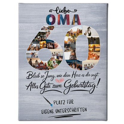 Personalisierte Fotoleinwand Oma 60 Geburtstag mit Unterschriften