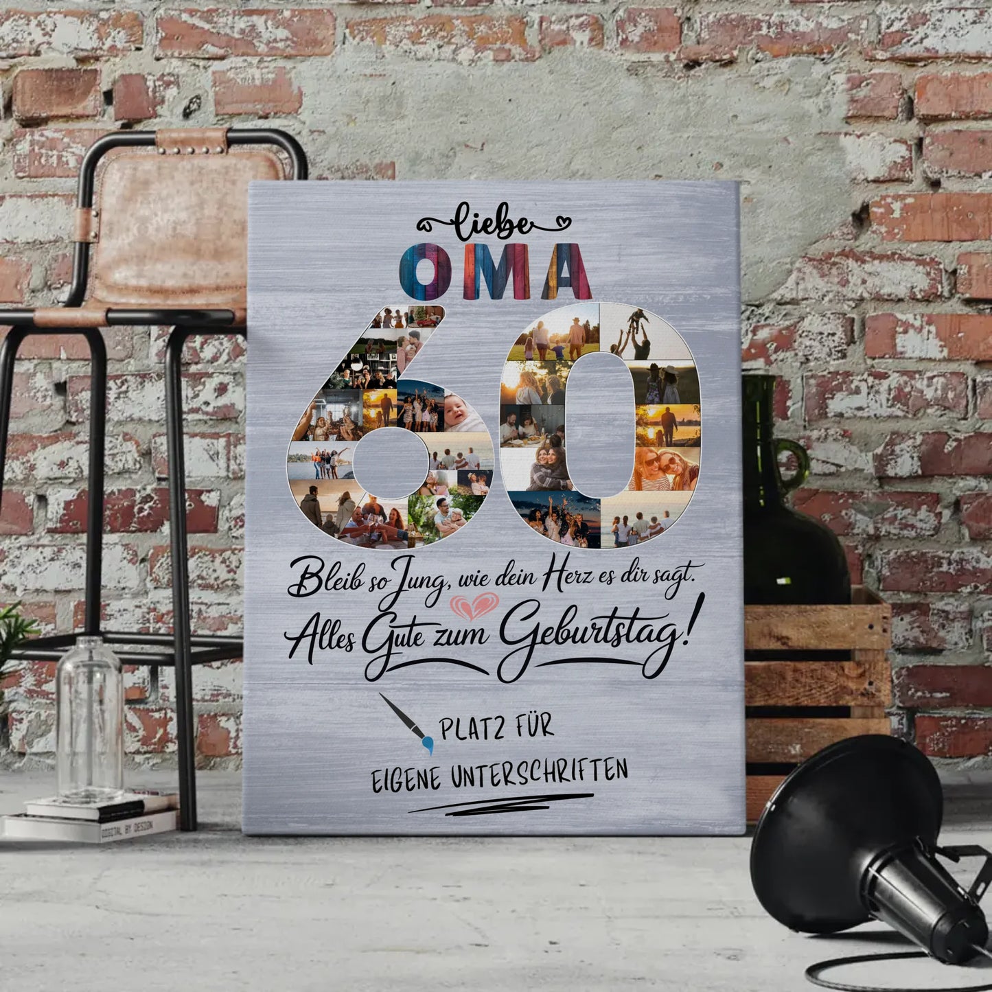 Personalisierte Fotoleinwand Oma 60 Geburtstag mit Unterschriften