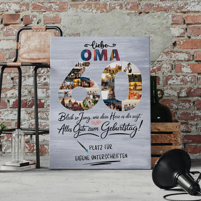 Personalisierte Fotoleinwand Oma 60 Geburtstag mit Unterschriften
