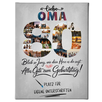 Personalisierte Fotoleinwand Oma 80 Geburtstag mit Unterschriften fotos