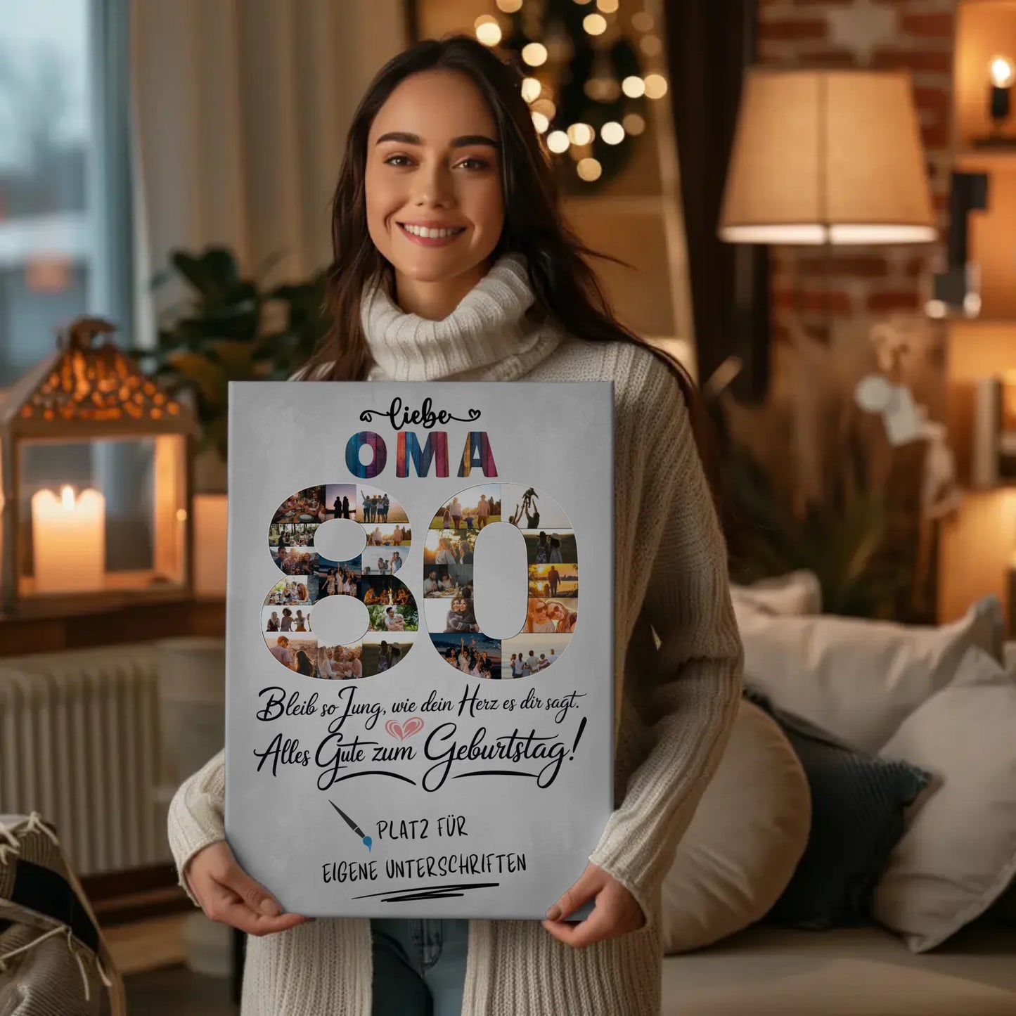 Personalisierte Fotoleinwand Oma 80 Geburtstag mit Unterschriften fotos