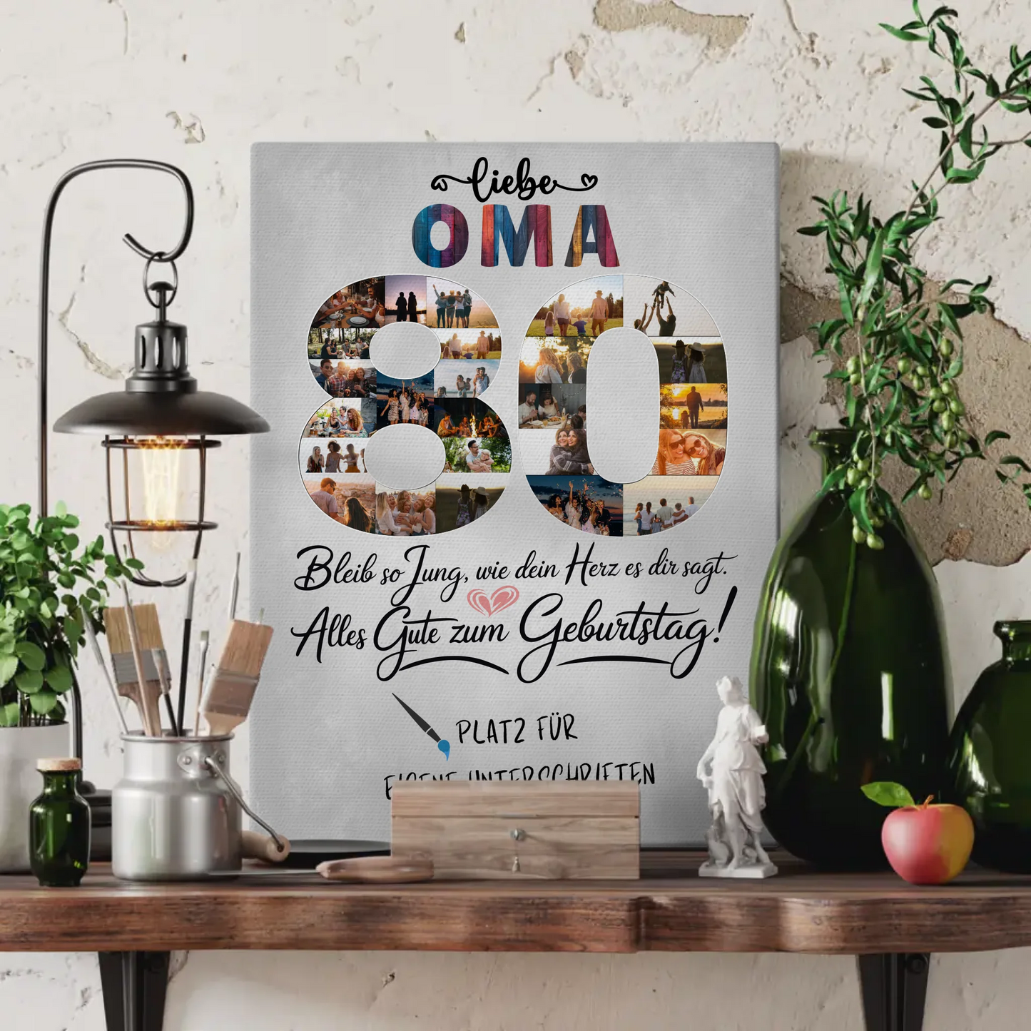 Personalisierte Fotoleinwand Oma 80 Geburtstag mit Unterschriften fotos