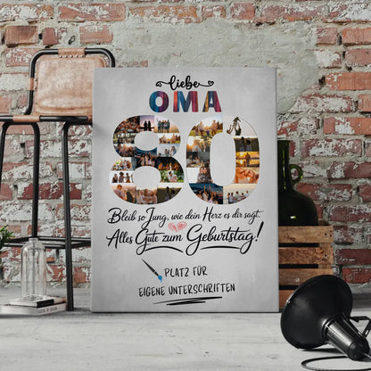Personalisierte Fotoleinwand Oma 80 Geburtstag mit Unterschriften fotos