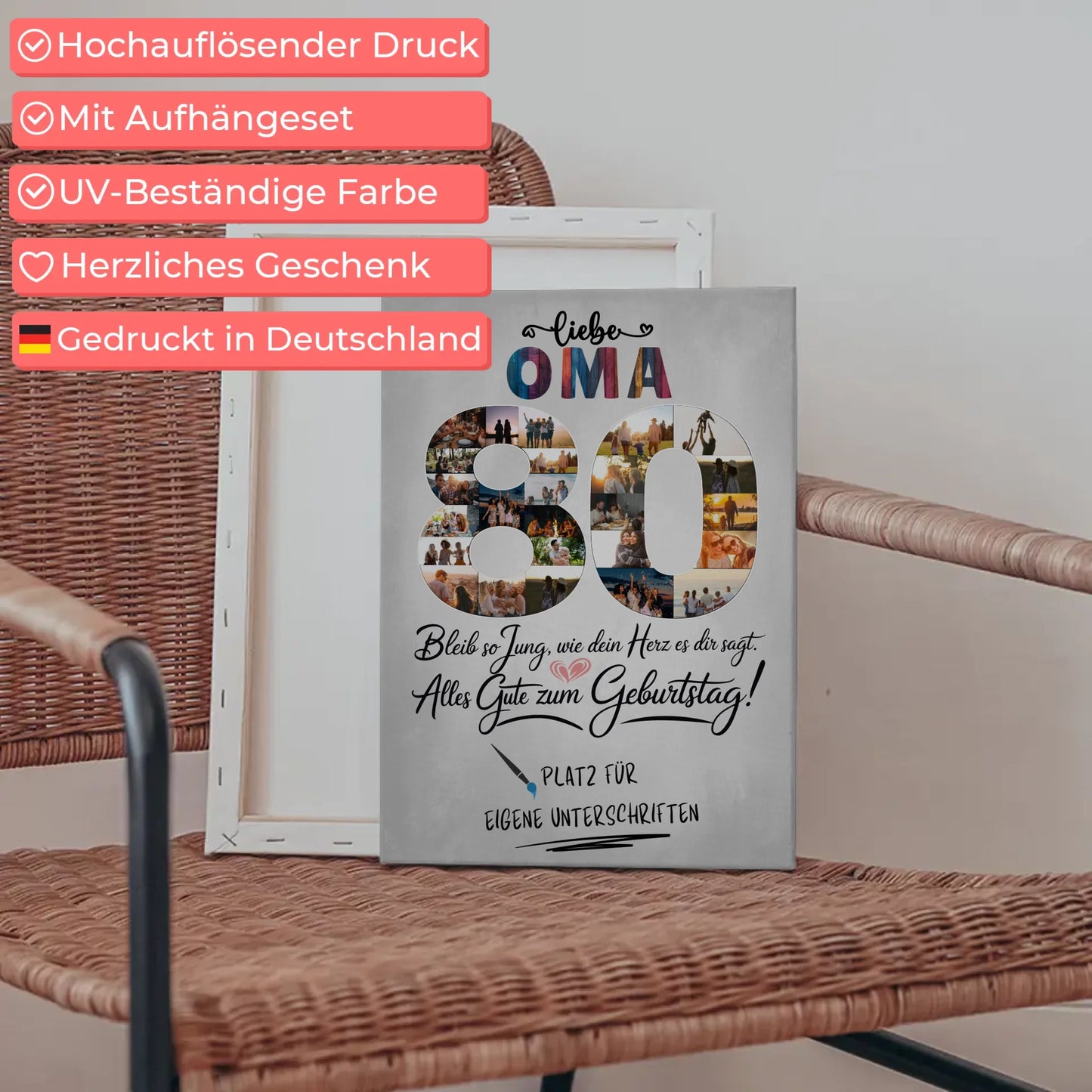 Personalisierte Fotoleinwand Oma 80 Geburtstag mit Unterschriften fotos